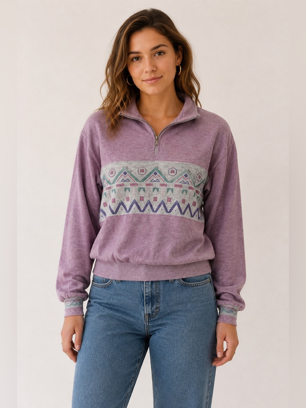 80’s Vintage Retro Geometric Print 1/4 Zip Knit Pullover by Blast Size M/P